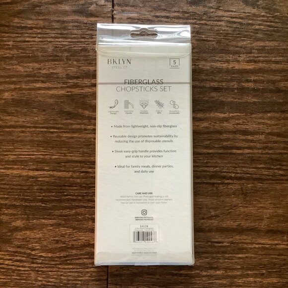 BKLYN Steel Co. 5 Pairs Fiberglass Chopsticks Set Lightweight Reusable Black NEW - Picture 2 of 7